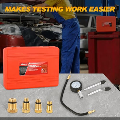 Nilight Compression Tester Kit, 8PCS Petrol Gas Engine Cylinder Pressure Gauge 0-300 PSI Automotive Tool for Cars Trucks Motorcycles - color: 8pcs