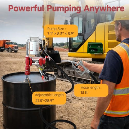 FMCNMech Fuel Transfer Pump, 12V DC 20 GPM High-Flow Diesel Pump with Manual Nozzle and 13 ft Hose, Heavy-Duty Fuel Transfer Pump for Gasoline, Diesel & Kerosene - color: 20 GPM Gas & Diesel Pump