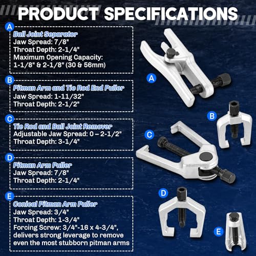 5-in-1 Ball Joint Separator | Pitman Arm Puller Tie Rod End Tool Set for Front End Service, Splitter Removal Kit Ball Joint Removal Tool (Blue) - color: Blue
