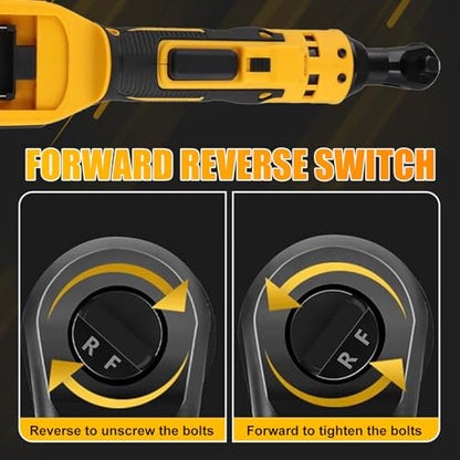 3/8" Electric Cordless Ratchet Right Angle Wrench Impact Power Tool Compatible with 20V DeWalt Battery with 7 Sockets, 3" Extension Bar, 1/4" Adapter(No Battery included)