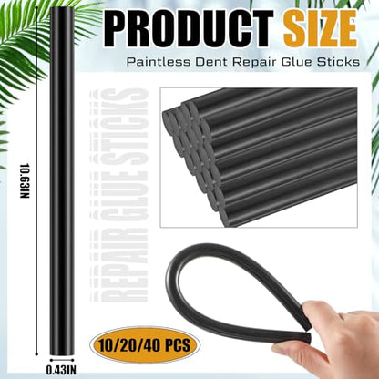 CroBlissful 20 Pcs Paintless Dent Repair Glue Sticks PDR Glue Hot Sticks Paintless Dent Repair Tool for Car Restoration Remover Tool Set (Black) - color: Black