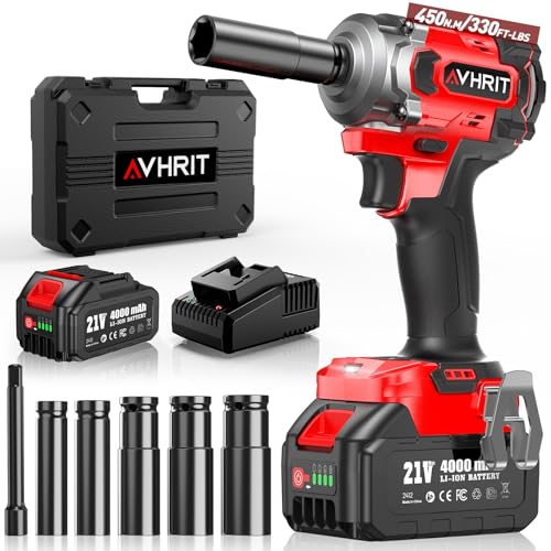 Cordless Impact Wrench 3/8 Inch, 450N.m/ 330Ft-lbs Electric Impact Gun with Blushless Motor, 4000mAh Battery, Charger, 5 Sockets, Power Impact Driver for Car Home, Tire Repair - color: Dark Red