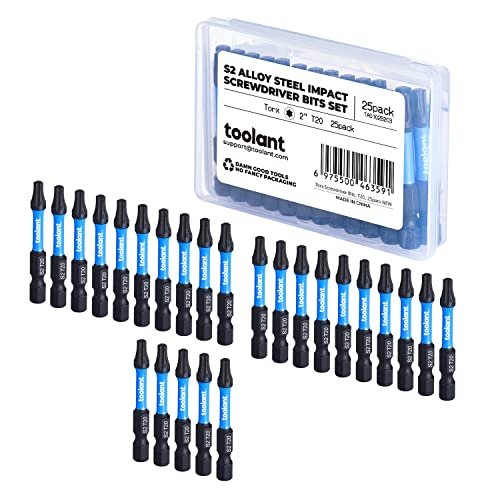 ToolAnt 2" Impact Torx & Hex Shank S2 Steel Magnetic Bits, CNC Machined Tips, 25-Pack with Storage Box - size: T20(2"*25pcs)