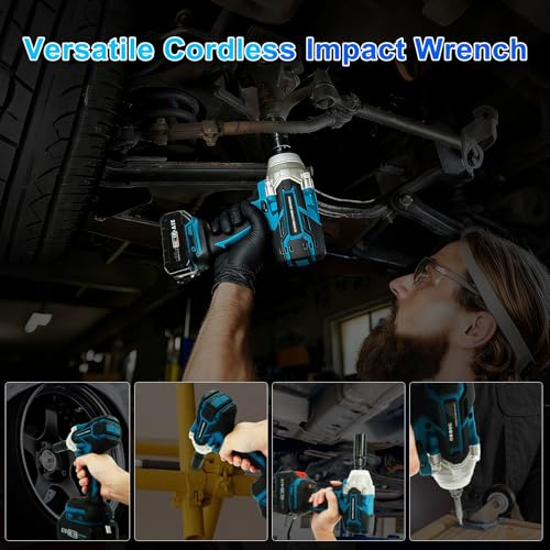 Cordless Impact Wrench, 1/2 Inch Brushless Impact Gun, 320N.m High Torque Impact Driver Set with 2 x 21V Batteries for Automotive/RV, Truck Repair & Maintenance