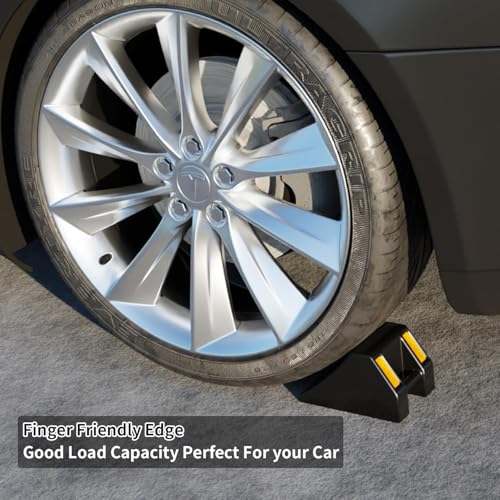 BESEA 4 Pack Heavy Duty Rubber Wheel Chocks, 10" x 7.2" x 6" RV Wheel Chocks & Trailer Wheel Chocks with Non-Slip Base, High Visibility Reflective Wheel Chock for Truck, Camper, Car, Motorcycle