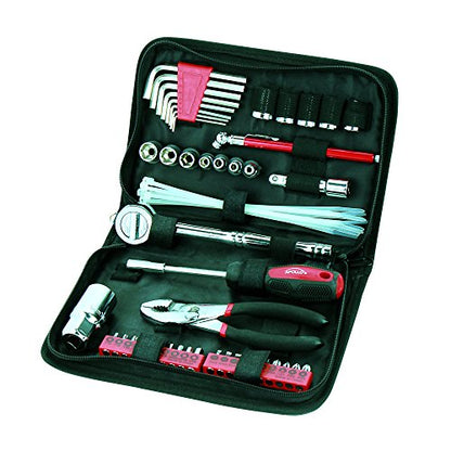 Apollo Tools 56 Piece Compact Metric Auto Tool Set in Zippered Case, Small Mechanic Tool Set for Car Emergency, Motorcycle Repair on the Road, Great for Travel Tool Needs - Red - DT9775 - style: Metric (Automotive)