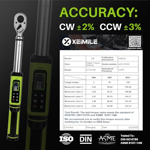 Digital Torque Wrench 3/8" Drive-1.5-99.6Ft.Lb for Car Motorcycle | Electronic Torque Wrench(2-135N.m), Vibration Buzzer LED Indicator,±2% Accuracy 5 Units for Bike Auto Tire Repair DIY - size: 3/8" 1.5-99.6 Ft.Lb