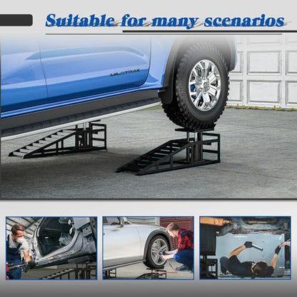 Hydraulic 5T/11000lbs Capacity Car Ramps - Set of 2, High Lift Steel Service Ramps for Maintenance & Oil Changes, Low Profile Garage Vehicle Lift, Adjustable 11.61-16.21 in, Black, A Pair - color: Black