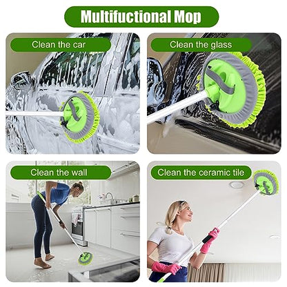 62" Car Wash Brush with Long Handle and Car Wash Brush Microfiber Car Cleaning Brush Kit for Car RV Truck Cleaning 1 Chenille Scratch-Free Replacement Head with Aluminum Alloy Pole (Green) - color: Green