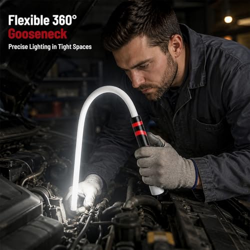 Plman 30" Flexible LED Flashlight Stick with Hook and Gloves | USB-C Charging, 3 Lighting Modes, Flexible LED Light Stick for Automotive Repair, Electrical Inspection, Camping