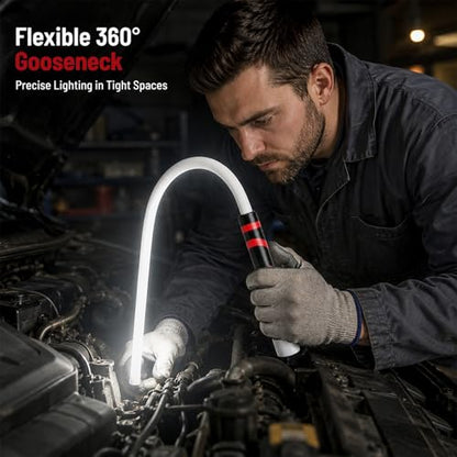 Plman 30" Flexible LED Flashlight Stick with Hook and Gloves | USB-C Charging, 3 Lighting Modes, Flexible LED Light Stick for Automotive Repair, Electrical Inspection, Camping