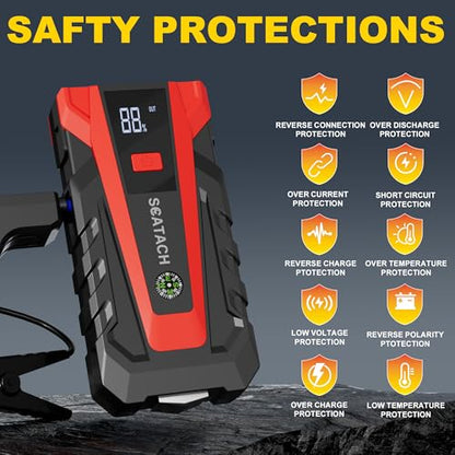 Scatach 3000A Car Battery Jump Starter,12V Jump Starter Battery Pack Portable (up to 9.0L Gasoline and 7.0L Diesel Engine), Jump Box with 3 Modes Flashlight and Jumper Cables - color: red