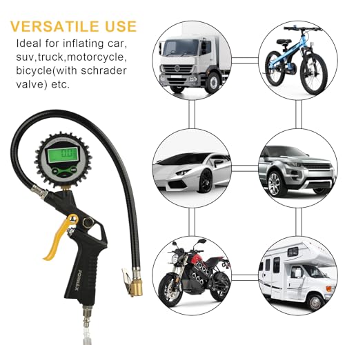 FORNAX Heavy Duty Compressor Accessory Kit, Digital Tire Inflator with Pressure Gauge, Heavy Duty Blow Gun, Hose Fittings & Air Nozzles,1/4" NPT Air Tool Kit for Car, Garage, Workshop Use
