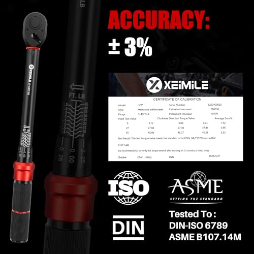 3/8-Inch Drive Click Torque Wrench-5-45Ft-Lb for Car Motorcycle DIY | Adjustable Inch Pound Torque Wrench(6.8-61Nm),72T Dual-Direction Dual Range,3% Precision for Bicycle,Small Engine,Electrical - size: 3/8"DR.5~45 FT-LB