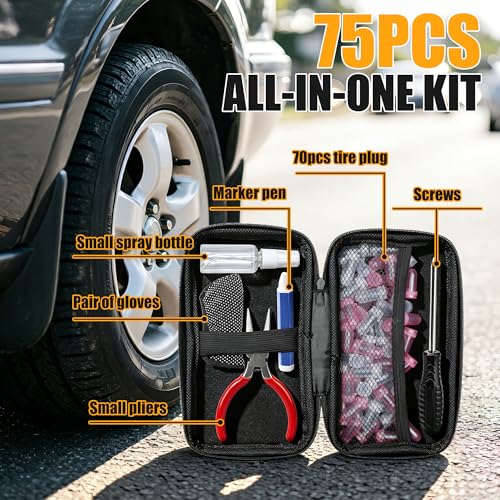60 PCS Tire Repair Rubber Nails Kit, Vacuum Tire Screw Plugs, Fast Self-Service Tire Repair Tool for Car, Truck, Motorcycle, Bike, Tractor Puncture Repair Kit (Screwdriver Included)