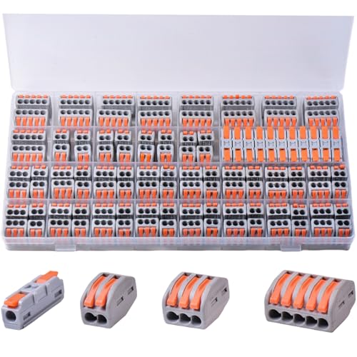 120PCS AVARBUVO Lever Wire Connectors, Quick Wire Splice Connectors Push-in, 2/3/5 Conductor Combination Kit with 1 in 1 Out Inline Terminals, 28-12 AWG - size: 120PCS
