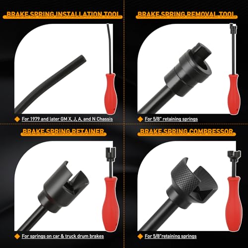 GOOACC 8PCS Drum Brake Tool Kit, Brake Tool Set with Drum Brake Spring Tool Installer, Remover, Compressor, Retainer, Pliers and Adjustment Spoons Set Brake Tools for Automotive Installer Remover Red - color: 8pc Brake Tool Red
