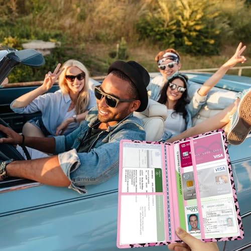Car Registration and Insurance Holder, with Magnetic Closure for License, Cards and Documents, All Vehicle Needs and Car Accessories (Leopard-Pink) - color: Leopard-Pink