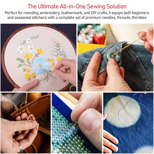 Zarique 42 Pack Sewing Tool Set with Steel Needles, Thread, Thimbles & More - Complete Portable Hand Repair Tool Set for DIY Crafting, Embroidery & Quick Fixes
