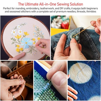 Zarique 42 Pack Sewing Tool Set with Steel Needles, Thread, Thimbles & More - Complete Portable Hand Repair Tool Set for DIY Crafting, Embroidery & Quick Fixes