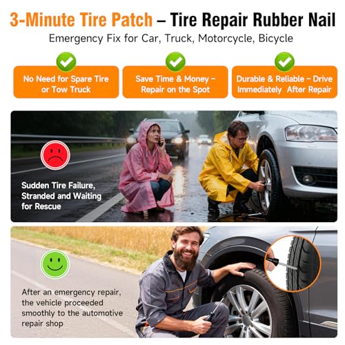 101Pcs Tire Repair Rubber Screw Kit, Dual Size (Small & Large) Rubber Nail Plugs for Car, Motorcycle, Truck, Tractor – Fast Self-Service Tool for Vacuum Tire Puncture Repair, Includes Screwdriver