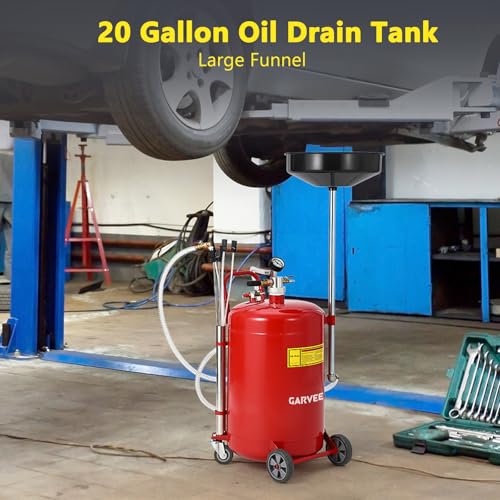 Garvee 20 Gallon Waste Oil Drain Tank, Portable Oil Drain Container, Air Operated Drainer, Fluid Fuel Transfer Drainage, Adjustable Funnel Height with Wheel &15'' Premium Bowl and a Toolbox - size: 20 Gallon - L Size