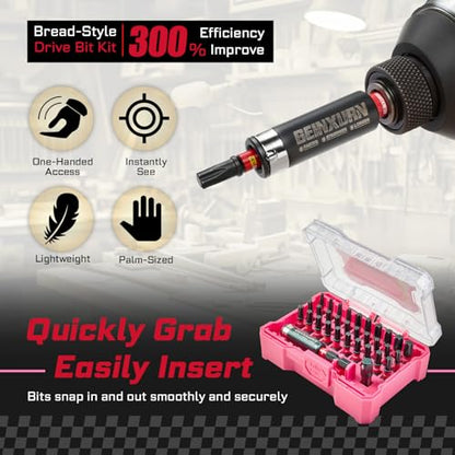 Geinxurn 32Pieces Impact Screwdriver Bits Set, S2 Steel Torx Muliti Insert Bits Tips Set with Impact Bit Holder and 1/4”Socket Adapter(Pink Storage Box Case) - style: FQ032025-BPK