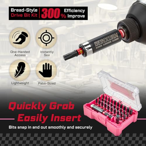 Geinxurn 32Pieces Impact Screwdriver Bits Set, S2 Steel Torx Muliti Insert Bits Tips Set with Impact Bit Holder and 1/4”Socket Adapter(Pink Storage Box Case) - style: FQ032025-BPK