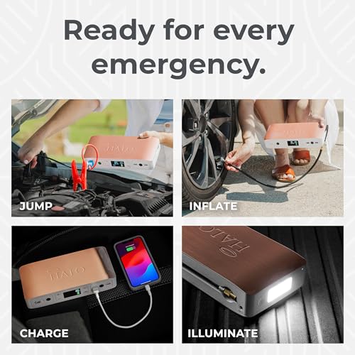 HALO Bolt Air 58830 Portable Car Battery Jump Starter | 100 PSI Air Compressor, 58.8Wh USB Power Bank, Emergency Floodlight & Charger, Jump Cars SUVs & Trucks, Inflate Tires, TSA Approved — Rose Gold - color: Rose Gold