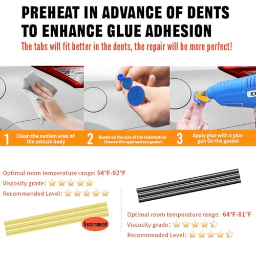 Professional Car Dent Repair Kit - 2-in-1 Slide Hammer T-Bar Bridge Puller with 100W Hot Glue Gun Rubber Hammer and 76 Tabs - for Auto Body Paintless Removal on Vehicles Appliances and Metal Surfaces - size: Dent Puller Kit-B