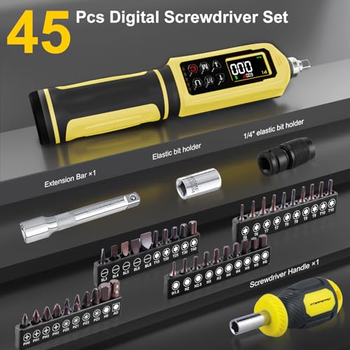 ATsafepro Digital Torque Screwdriver Set, 0.8-53.1 in-lbs/0.09-6 Nm, 45 PCS 1/4" Inch Pound Torque Wrench Screwdriver with Buzzer, LED Indicator, 9 Preset Modes, ±2% Accuracy for Precision Work - style: Digital - 0.8-53.1 in-lbs/0.09-6 Nm
