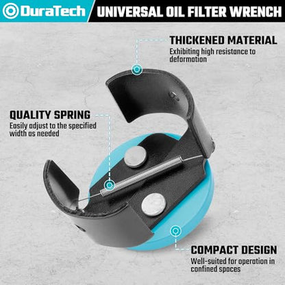 DURATECH Adjustable Oil Filter Wrench, Universal, 3/8" Drive | 2-1/2 to 3-1/8 Inches, Cap Style Filters, Small to Medium-Sized, Oil Filter Removal Tool - size: 2-1/2 to 3-1/8 Inches