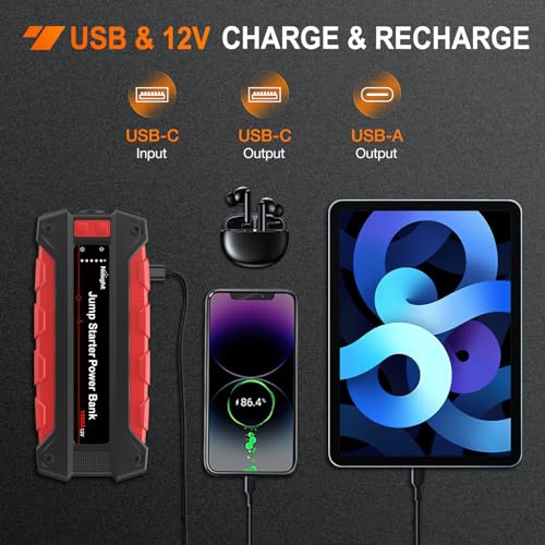 Nilight 1000A Car Battery Jump Starter for Up to 6.0L Gas & 4.0L Diesel Engines 12V Portable Jump Start Booster Pack Jump Box with Jumper Cables DC Output and LED Light - color: 1000A