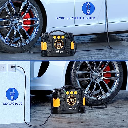 Nilight Tire Inflator Portable Air Compressor Dual Power for Car 12V DC and Home 110V AC Tires Pump Pressure Gauge Fast Inflate Auto Shutoff for Cars SUV Motorcycle Bicycle