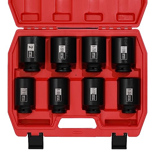 EMENTOL 8PCS 1/2-Inch Drive Spindle Axle Nut Impact Socket Set, CR-MO, 6 Point, SAE, 1/2" Dr. Deep Impact Socket Set, 1-9/16 Inch - 2 Inch - style: 8PCS (1-9/16Inch - 2Inch)