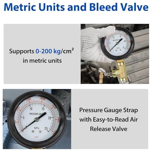 Brake Pressure Tester, Universal Brake Pressure Gauge, 0-3500PSI ABS Hydraulic Oil Pressure Gauge Kit, Brake System Test Diagnostic Tool for Gasoline Car