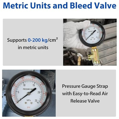 Brake Pressure Tester, Universal Brake Pressure Gauge, 0-3500PSI ABS Hydraulic Oil Pressure Gauge Kit, Brake System Test Diagnostic Tool for Gasoline Car