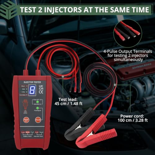 EYPINS 2 in 1 Automotive Fuel Injector Tester Cleaner Kit & Battery Check | Universal for EFI /GDI Injector Cleaning,Clogging Test,8 Pulse Modes,Dual Channel,Battery Alternator Diagnostic Tool