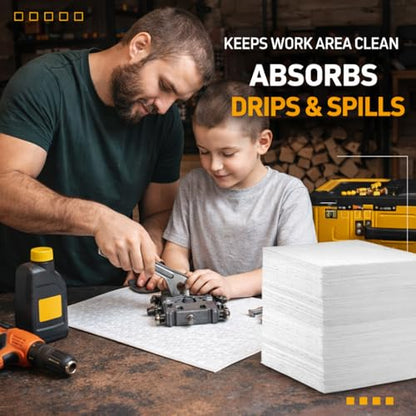 PONO 50pcs Oil-Only Absorbent Mat Pads, 15" x 20" Oil Absorbing Mats | Absorbs Oil and Fuel | Heavyweight Spill Absorbent Pads for Bilges, Boats, Vehicles and Tools - White