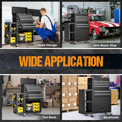 8-Drawer Rolling Tool Chest,3-in-1 Tool Box on Wheels with Lockable Steel Cabinet, Detachable Top Toolbox & Bottom Storage Cart with Additional Cabinet for Repair Room,Warehouse, Black New - size: 8 Drawers-Black New