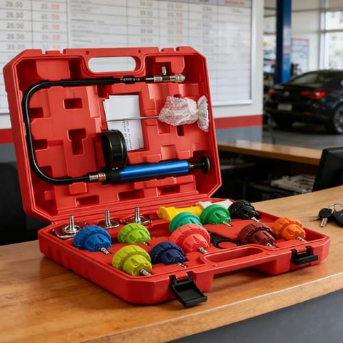 Radiator Leak Test Kit, Professional Pressure Tester for Cooling System with Quick Test Design, Multi-Adapter Tool for Diagnostic Detection Hydraulic Vehicle Truck Rv SUV Maintenance 18-Piece