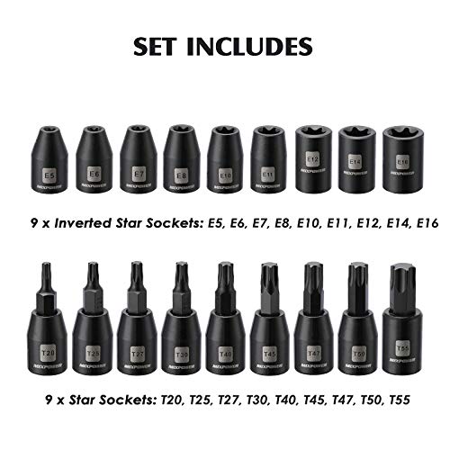 MIXPOWER 3/8'' Drive Master Impact Socket Set, 87-Piece Deep & Standard SAE and Metric,CR-MO, 1/4-Inch to 3/4-Inch and 6-19 mm, Impact Universal Sockets, Inverted Star Sockets, Extension Bar & Adapter - size: 3/8" Drive