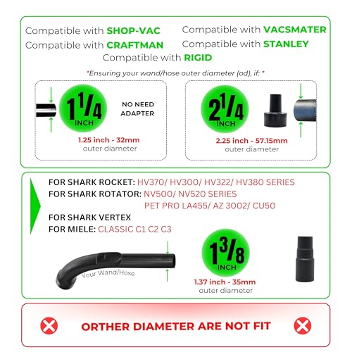 for Shop Vac Upgraded Vacuum Brush Attachment with Horse Hair Soft Bristles and Flexible Brush Head - Work on Low Carpet, Hardwood/Tiles/Hard Floors (for Shop-Vac Using 1 1/4'' & 2 1/2'' Accessories)