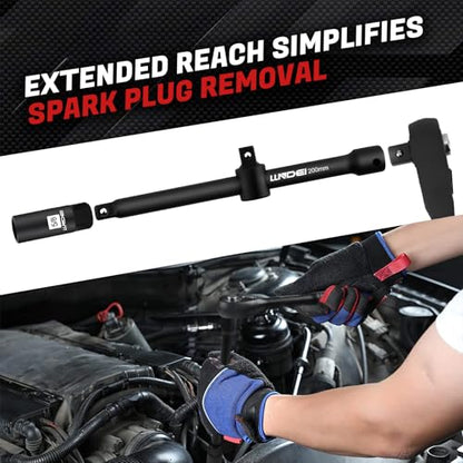 LLNDEI 3/8" Drive Spark Plug Socket Set, SAE 5/8", 3/4", 13/16", 24Pcs | Metric 14mm, 18mm, Spark Plug Socket, Include 2 Extension Bar, Universal Joint ADA, CR-V Steel Engine Repair, Tire Changes - size: 24Pcs spark plug socket set with torx socket set