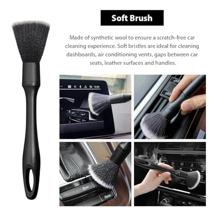 4 PCS Car Detailing Brush Set, Boars Bristle No Scratch Dusting Tool Cleaning Auto Interior or Exterior, Premium Brushes Cleaning Supplies for Dashboard Air Vent Seat Wheel