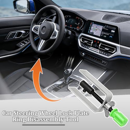 Car Steering Wheel Lock Plate Removal Tool, Steering Wheel Lock Plate Snap Ring Remover with 9/16"-18 Reversible Adapter, Compressor Puller Installer Tool, Universal for Vehicles