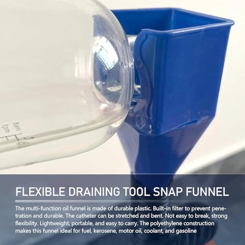 Blue Plastic Automotive Funnels, Portable Small Flexible Funnel with Hose for Oil Transfer, Universal for Most Cars, Motorcycle (2-Pack)