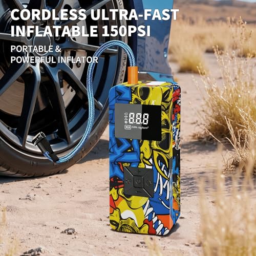 Jump Starter with Air Compressor, 8000A 150PSI Battery Jumper Starter Portable Tire Inflator Pump, 12V Jump Box Car Battery Jump Starter with Smart Jumper Cables, LED Light, LCD Display - size: Standard Version