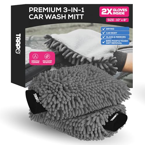 Premium 3-in-1 Car Wash Mitt Scratch Free, Cleaning Mitt, Microfiber Wash Mitts for Car Washing, Drying, and Scrubbing (2-Pack)