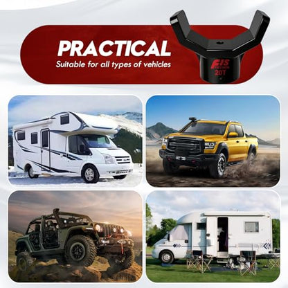 Bottle Jack Adapter Set, 20T + 4T/12T Sleeves, Fits 2" & Smaller Saddle | 20T base with 4T/12T sleeves. Anti-slip, stable. Fits 2" & smaller saddle, 3/4" round & 3" square axles. For RV, trailer, ATV - color: Black-With two jack adapters